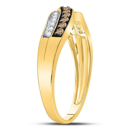 10k Yellow Gold Round Brown Diamond Crossover Band Ring 1/4 Cttw Size 10
