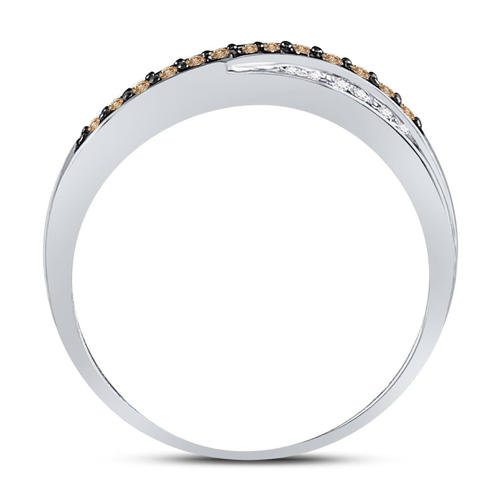 10k Yellow Gold Round Brown Diamond Crossover Band Ring 1/4 Cttw Size 10