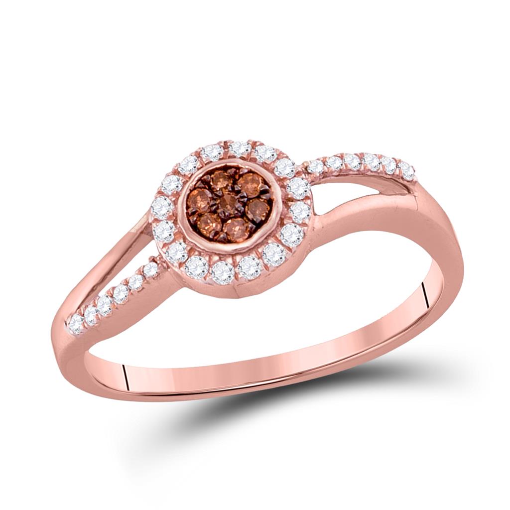 10k Rose Gold Round Brown Diamond Flower Cluster Ring 1/4 Cttw