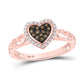 Champaign and White Natural Diamond Heart Love Promise Ring in 10K Rose Gold