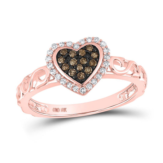Champaign and White Natural Diamond Heart Love Promise Ring in 10K Rose Gold