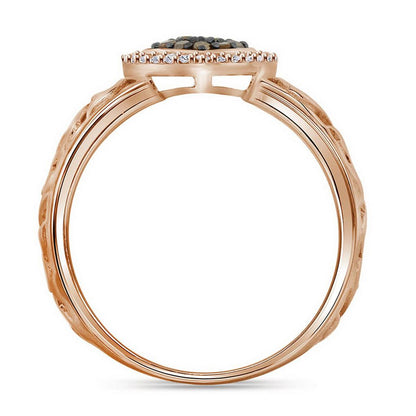 Champaign and White Natural Diamond Heart Love Promise Ring in 10K Rose Gold