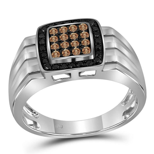 1/2 Ct. Natural Black and Brown Diamond Men's Statement Ring in 10K White Gold