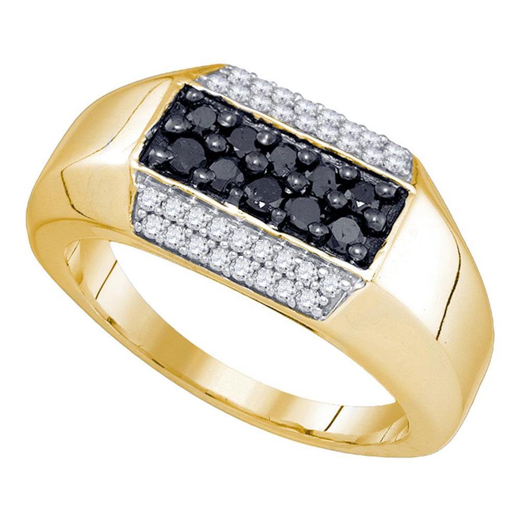 10k Yellow Gold Round Black Diamond Cluster Band Ring 3/4 Cttw