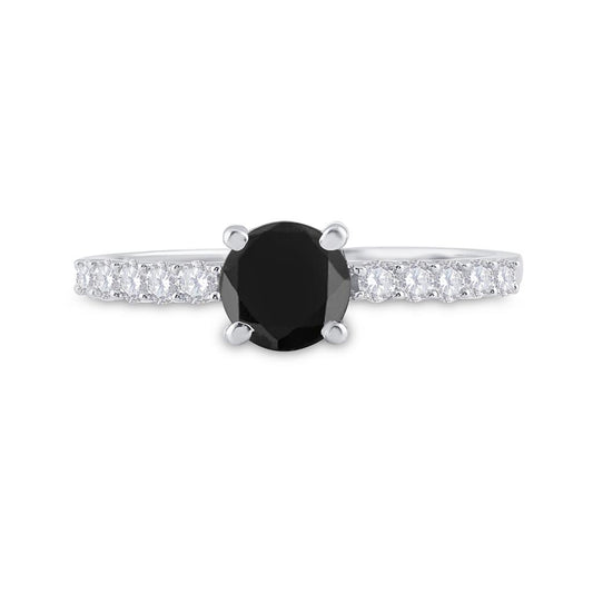 14k White Gold Round Black Diamond Solitaire Bridal Engagement Ring 1 Cttw