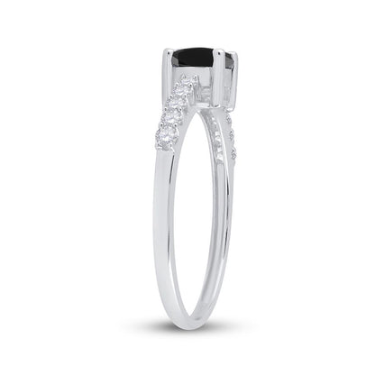 14k White Gold Round Black Diamond Solitaire Bridal Engagement Ring 1 Cttw