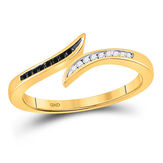 10k Yellow Gold Black Diamond Slender Bypass Band Ring 1/10 Cttw
