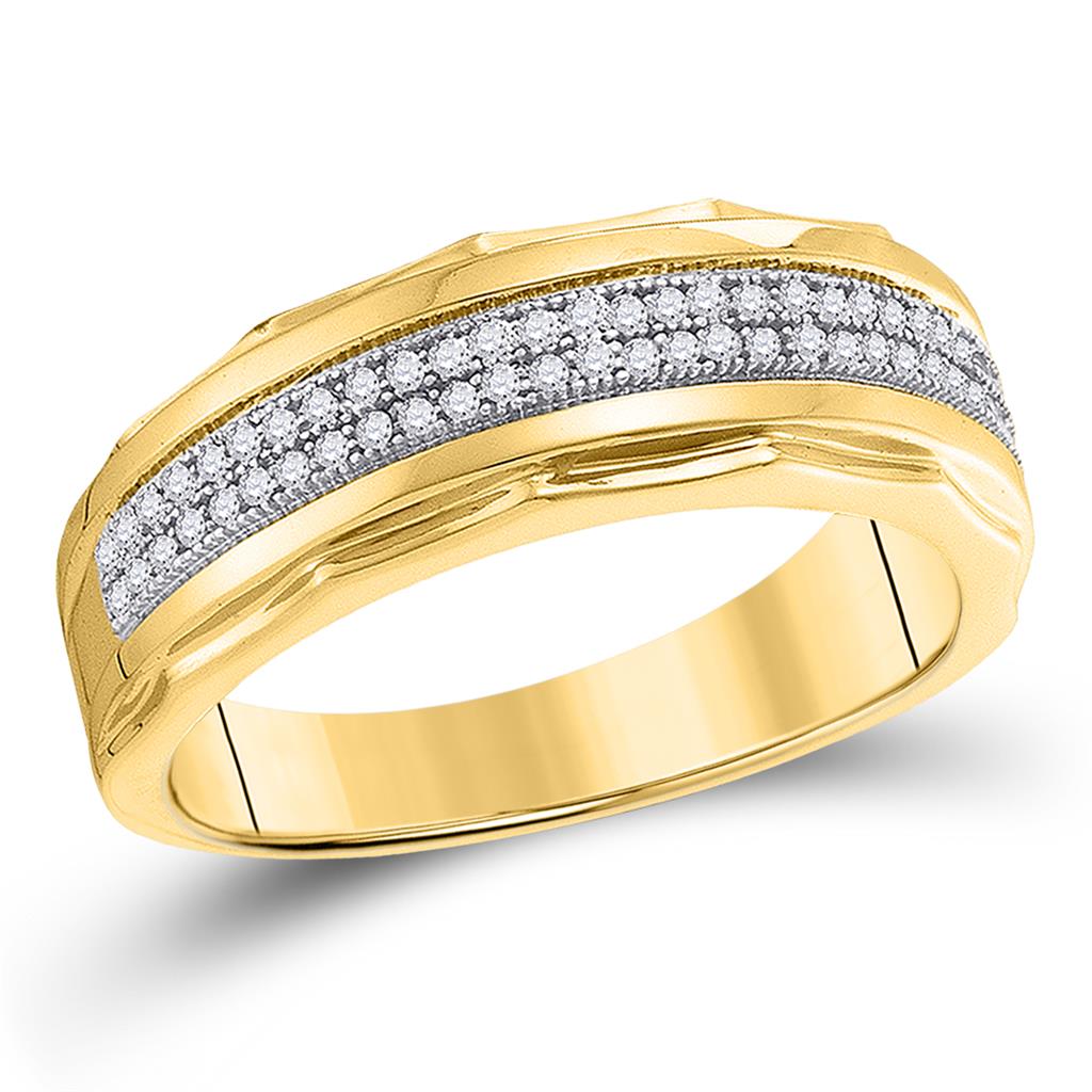 10k Yellow Gold Round Diamond Wedding Scalloped Edge Band Ring 1/5 Cttw