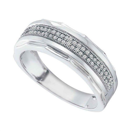 14k White Gold Round Diamond Wedding Scalloped Edge Band Ring 1/5 Cttw