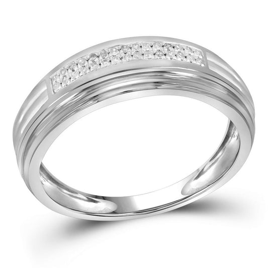 10k Two-tone White Gold Round Diamond Double Row Wedding Band 1/10 Cttw