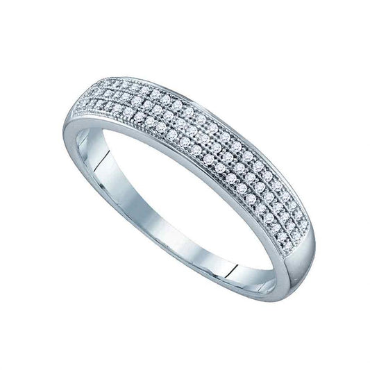 14k White Gold Round Diamond Wedding Pave Band Ring 1/5 Cttw