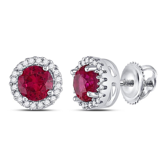 Sterling Silver Round Created Ruby Solitaire Stud Earrings 1-1/3 Cttw