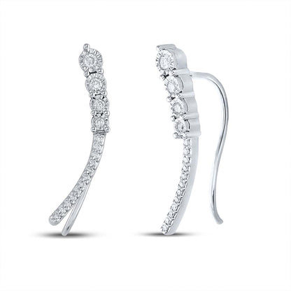 Yellow-tone Sterling Silver Round Diamond Climber Earrings 1/4 Cttw