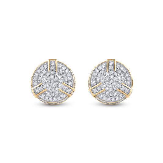 Yellow-tone Sterling Silver Round Diamond 3D Disk Circle Earrings 1/4 Cttw