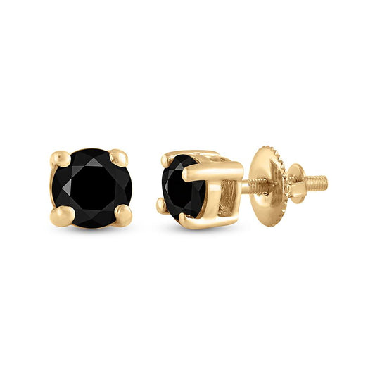 Yellow-tone Sterling Silver Unisex Black Diamond Stud Earrings 3/4 Cttw