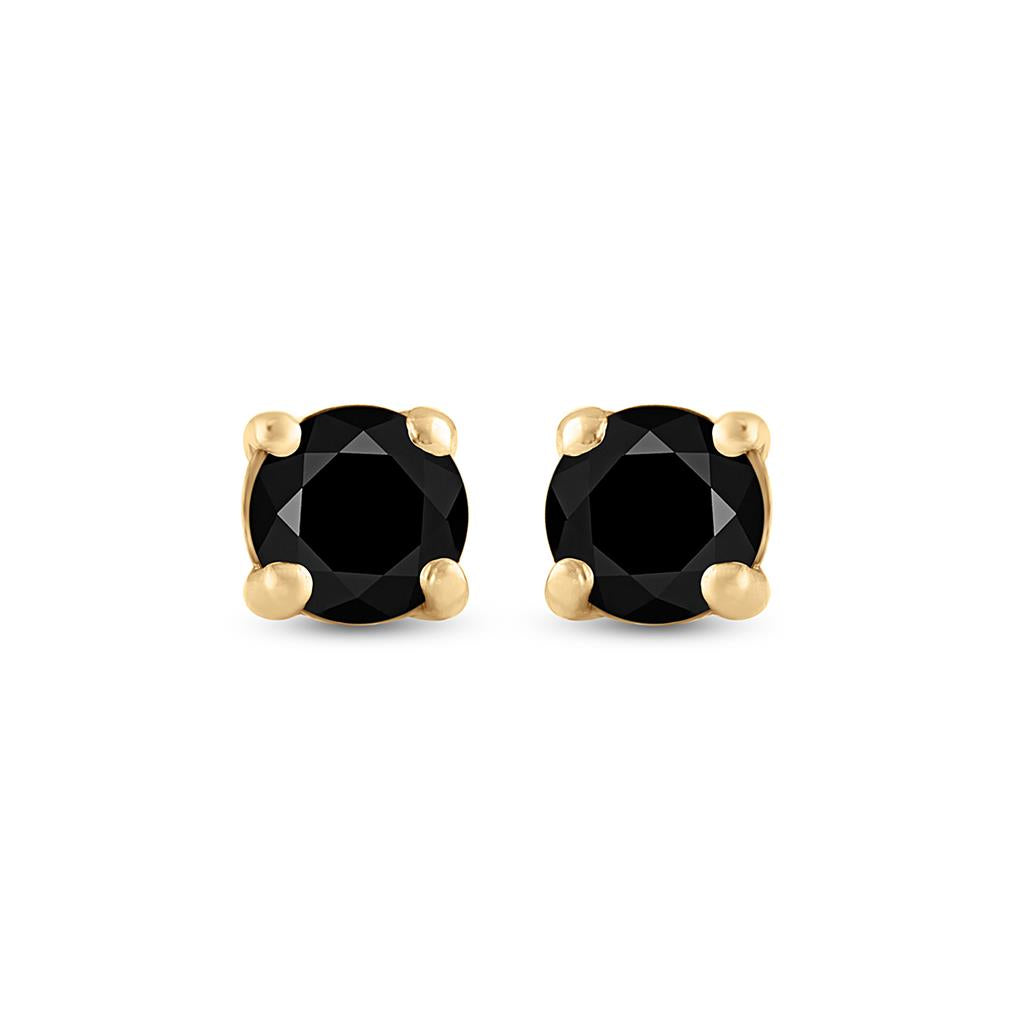 Yellow-tone Sterling Silver Unisex Black Diamond Stud Earrings 3/4 Cttw