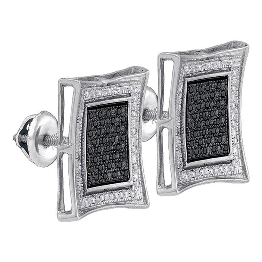 Sterling Silver Black Round Diamond Square Stud Earrings