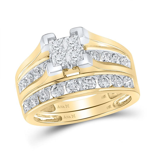 14k Yellow Gold Princess Diamond Bridal Wedding Ring Set 1-1/2 Cttw