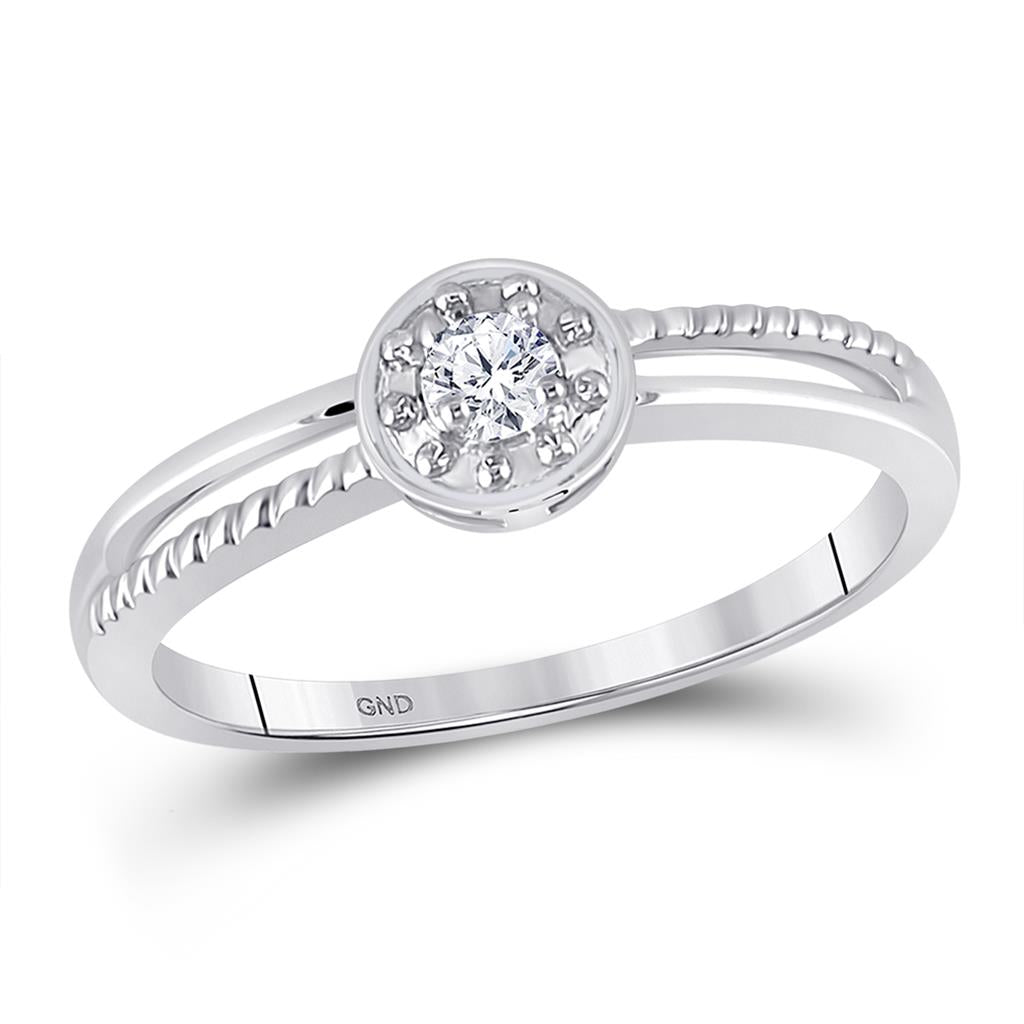 14k White Gold Round Diamond Solitaire Promise Ring 1/20 Cttw