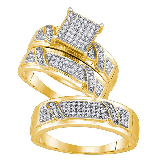 Yellow-tone Sterling Silver Diamond Square Matching Wedding Ring Set 1/3 Cttw
