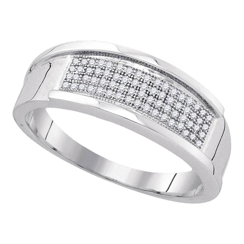 Sterling Silver Round Diamond Four Row Wedding Band Ring 1/5 Cttw