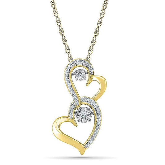 Yellow-Tone Sterling Silver Round Diamond Moving Heart Pendant 1/8 Cttw