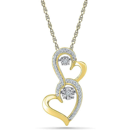 Yellow-Tone Sterling Silver Round Diamond Moving Heart Pendant 1/8 Cttw
