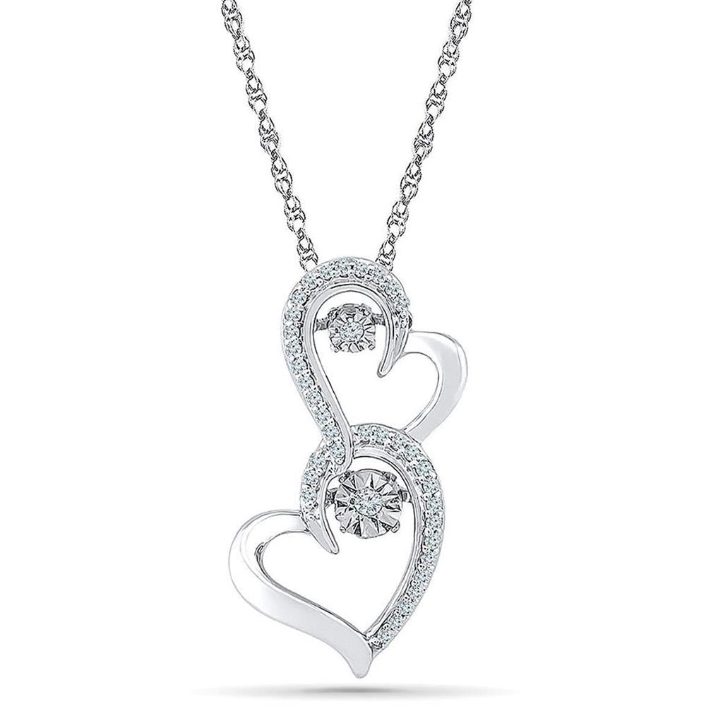 Sterling Silver Round Diamond Moving Twinkle Heart Pendant 1/8 Cttw