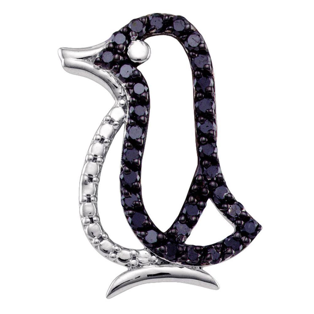 Sterling Silver Black Diamond Penguin Pendant 5/8 Cttw