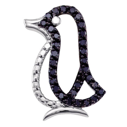 Sterling Silver Black Diamond Penguin Pendant 5/8 Cttw