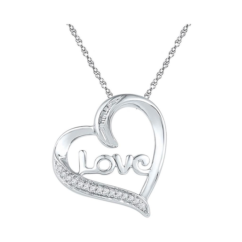 Sterling Silver Round Diamond Heart Pendant 1/12 Cttw