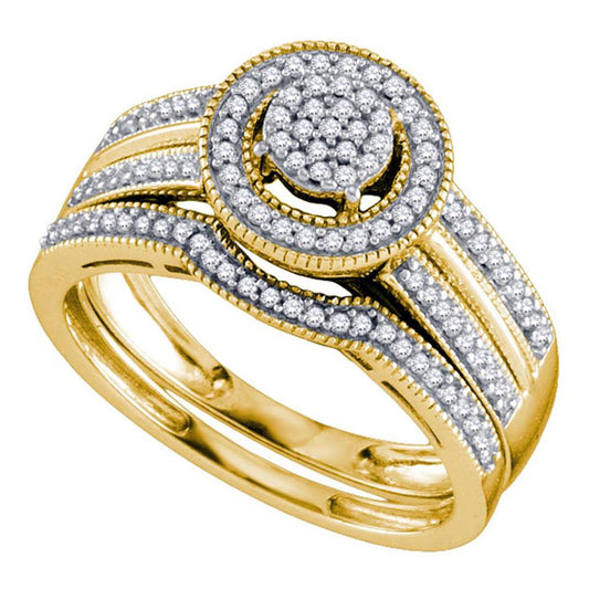 Yellow-Tone Sterling Silver Round Diamond Bridal Wedding Ring Set 1/3 Cttw