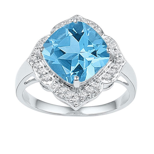 14k White Gold Princess Created Blue Topaz Solitaire Ring 5 Cttw