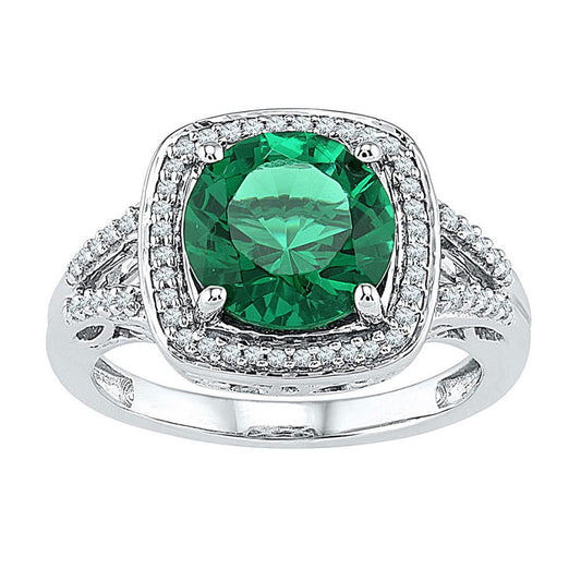 Sterling Silver Round Created Emerald Solitaire Diamond Ring 4 Cttw
