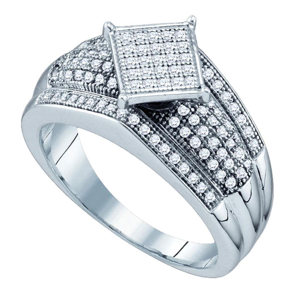 Sterling Silver Round Diamond Square Bridal Engagement Ring 1/3 Cttw
