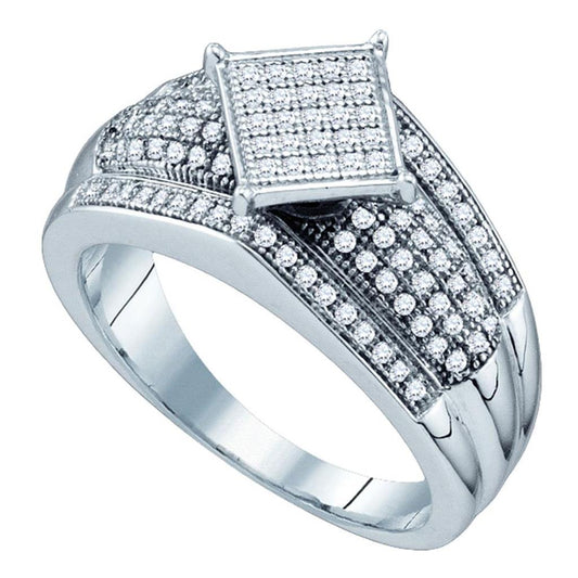 Sterling Silver Round Diamond Square Bridal Engagement Ring 1/3 Cttw