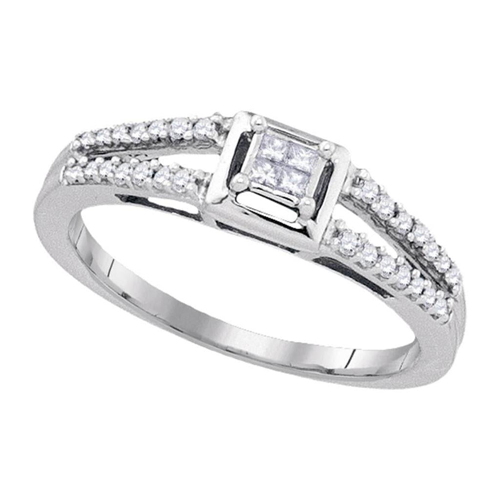 Sterling Silver Princess Diamond Cluster Split-shank Engagement Ring 1/5 Cttw