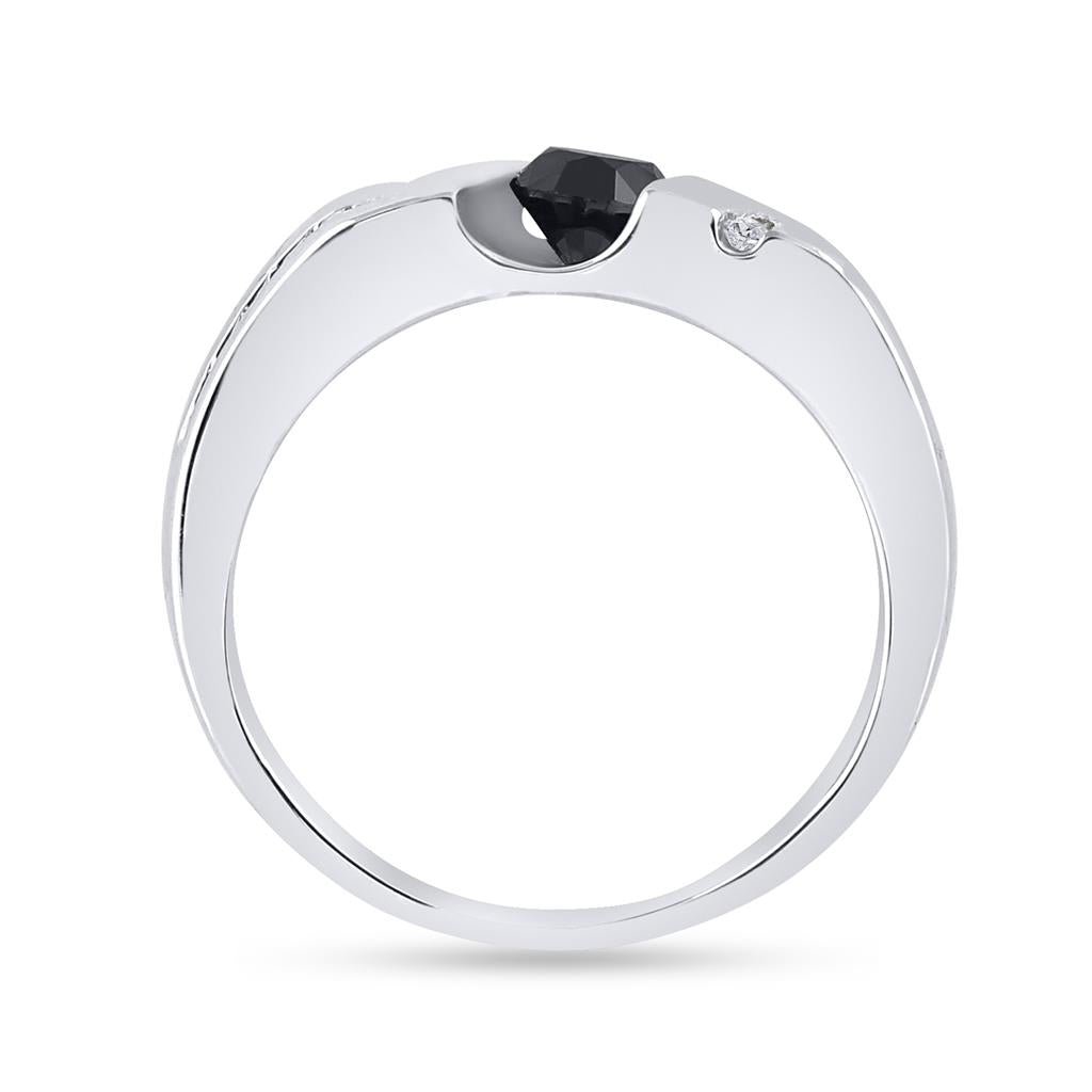 Sterling Silver Round Black Diamond Solitaire Wedding Band Ring 1 Cttw