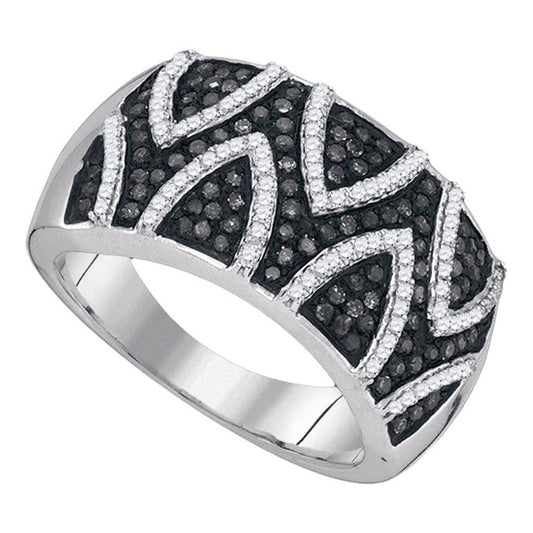 Sterling Silver Round Black Diamond Striped Band Ring 5/8 Cttw