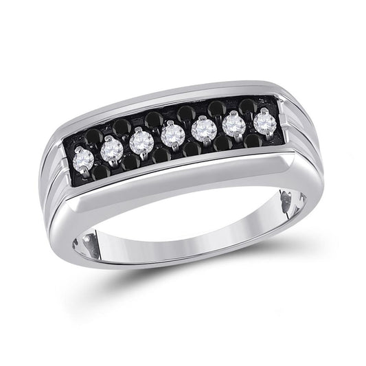 Sterling Silver Round Black Diamond Band Ring 1/2 Cttw