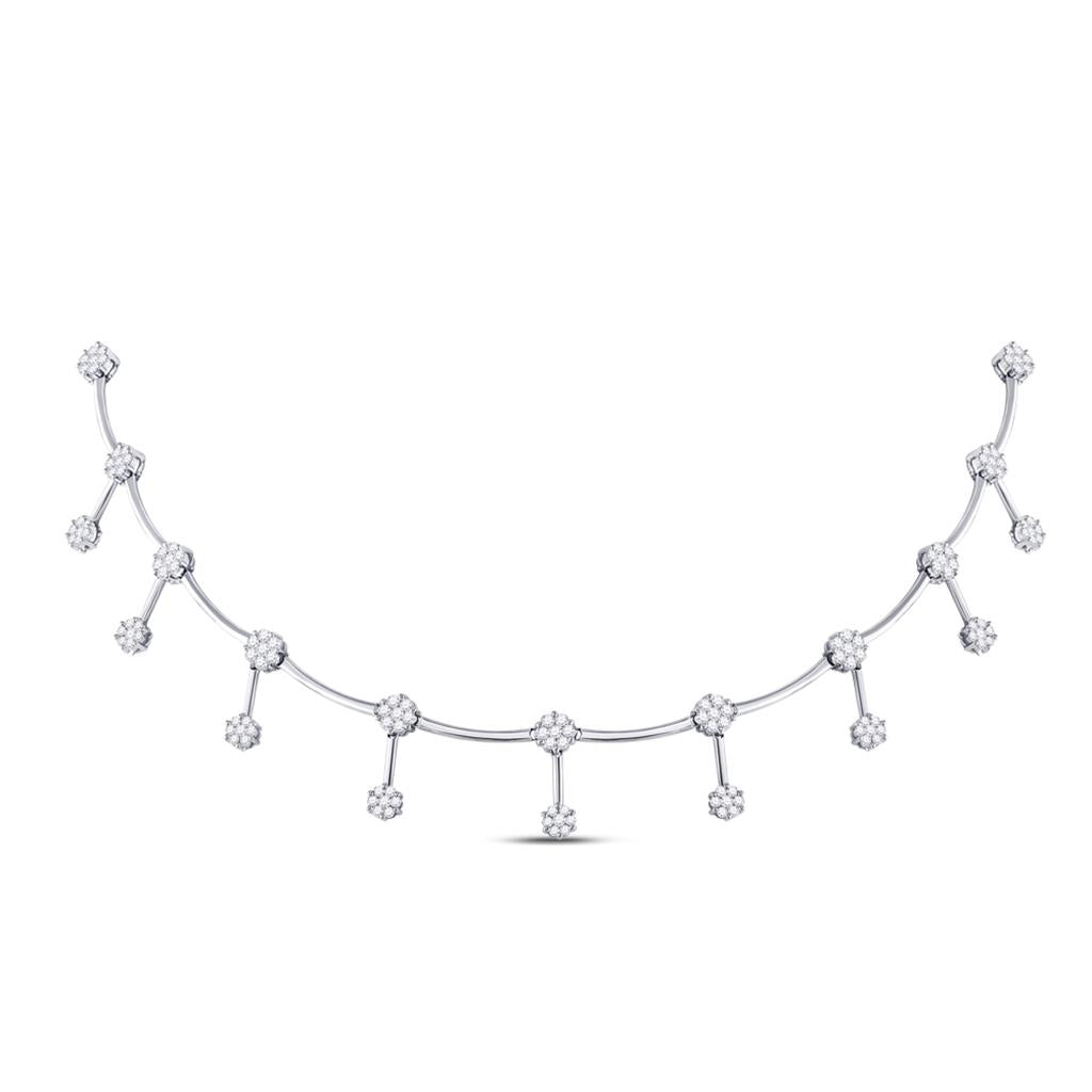 14k White Gold Round Diamond Flower Cluster Necklace 3 Cttw