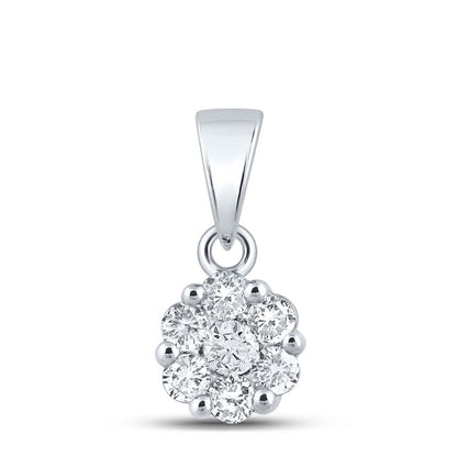 14k White Gold Round Diamond Flower Cluster Pendant 3/4 Cttw