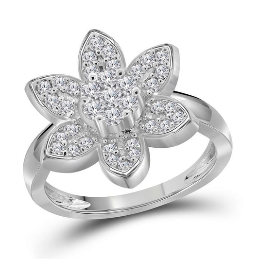 14k White Gold Round Diamond Flower Cluster Ring 1/2 Cttw