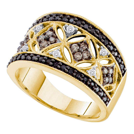 14k Yellow Gold Round Black Brown Diamond Band Ring 1/2 Cttw