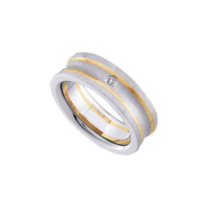 Tungsten Carbide Yellow Gold Round Diamond Fusion Band Ring 1/20 Cttw
