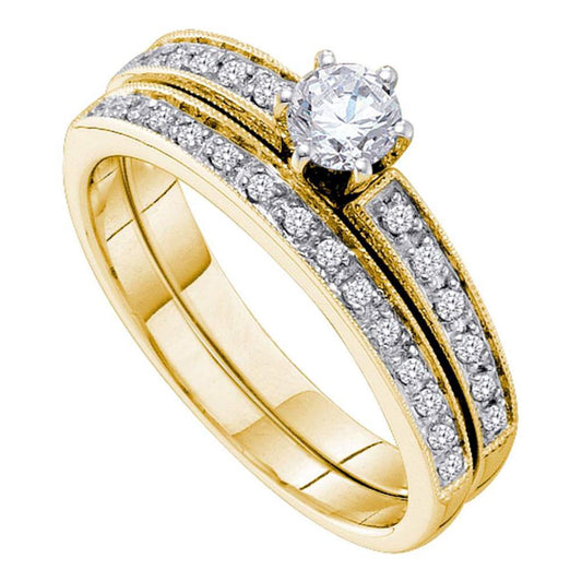 14k Yellow Gold Round Diamond Bridal Wedding Ring Set 1/2 Cttw