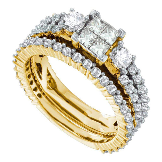 14k Yellow Gold Princess Diamond Bridal Wedding Ring Set 2 Cttw