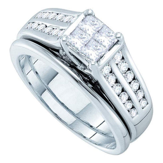 14k White Gold Princess Diamond Bridal Wedding Ring Set 1 Cttw