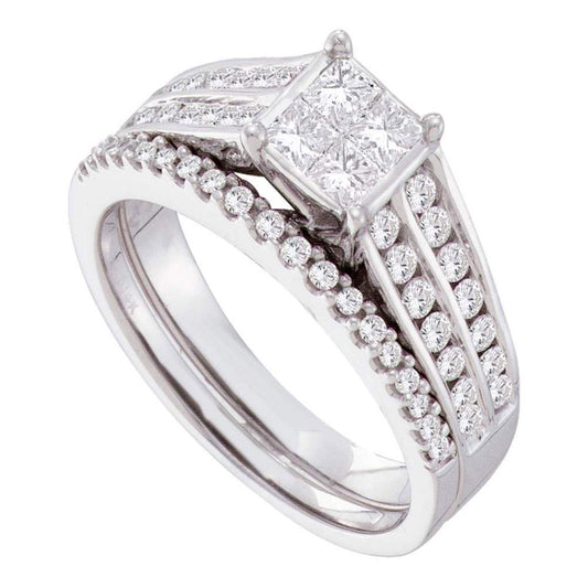 14k White Gold Princess Diamond Bridal Wedding Ring Set 1 Cttw