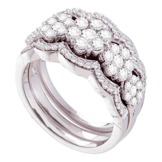 14k White Gold Round Diamond 3-Piece Bridal Wedding Ring Set 1-1/2 Cttw